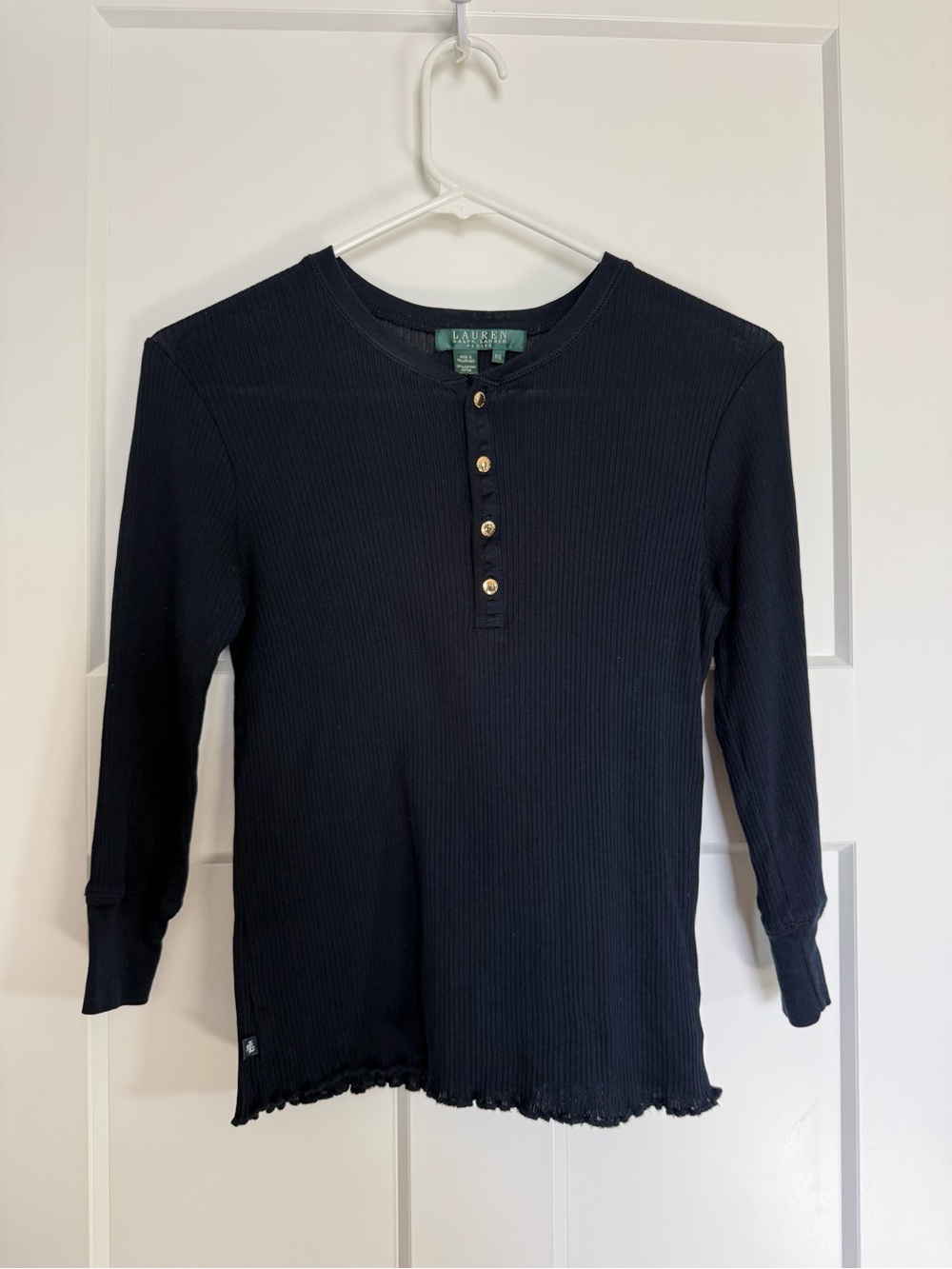 Lauren Ralph Lauren Black Ribbed Henley Sweater